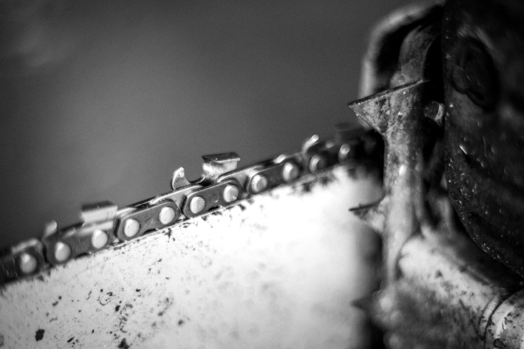 Close-up of a chainsaw blade