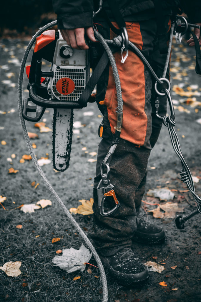 Close-up of safety gear for tree surgery